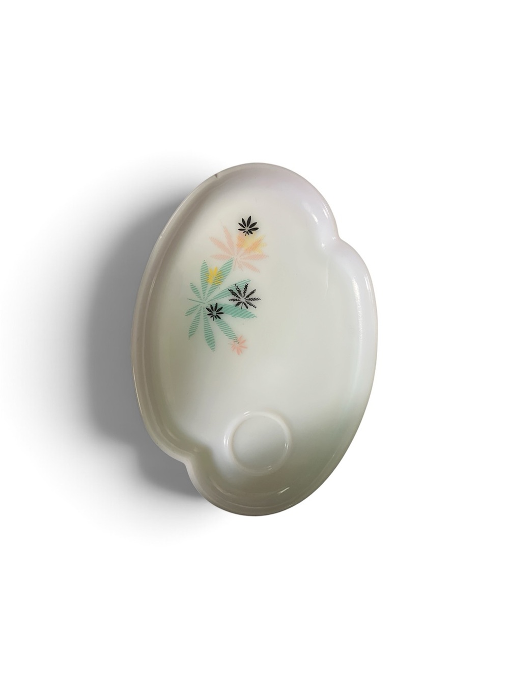 Decorative White Ceramic Plate with Pastel Leaf Motif